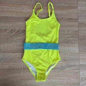NWT STELLA COVE Neon yellow one piece with sequin belt size 6Y